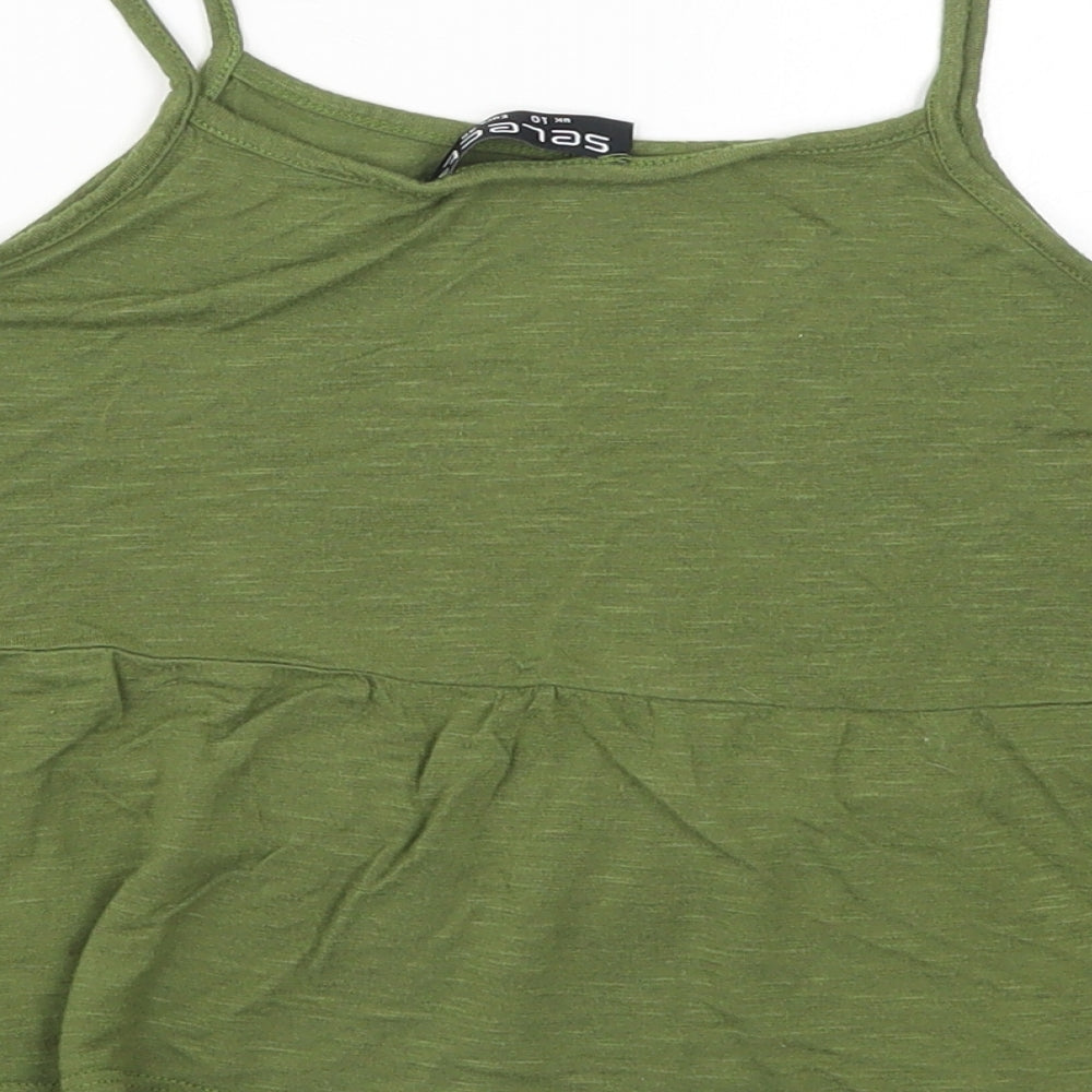 Brand and care label for Select women’s green basic tank, size UK 10
