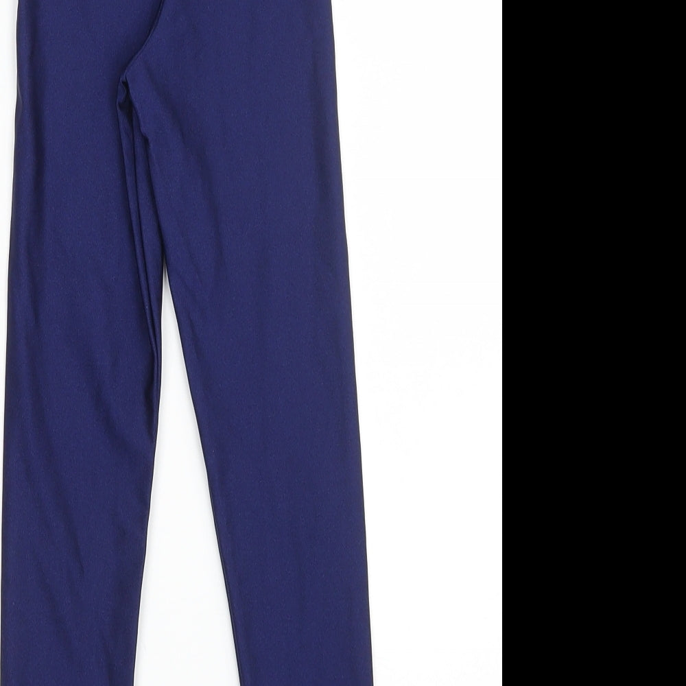 Brand and care label for 1st Position girls’ blue jegging trousers one size - waist 18in; inside leg 19in