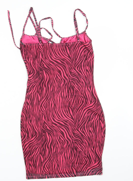Back view of SHEIN women’s pink animal print fit & flare, size S