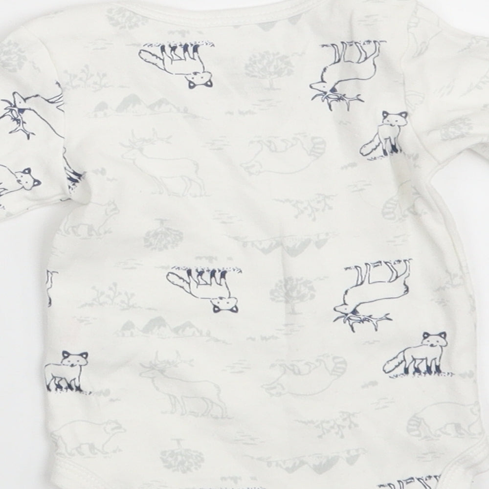 Brand and care label for Kyle & Deena Baby White Animal Print Babygrow One-Piece, size 3-6, Months