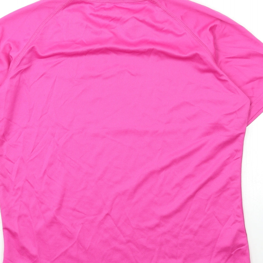 Brand and care label for Hi Gear women’s pink basic t-shirt, size UK 12