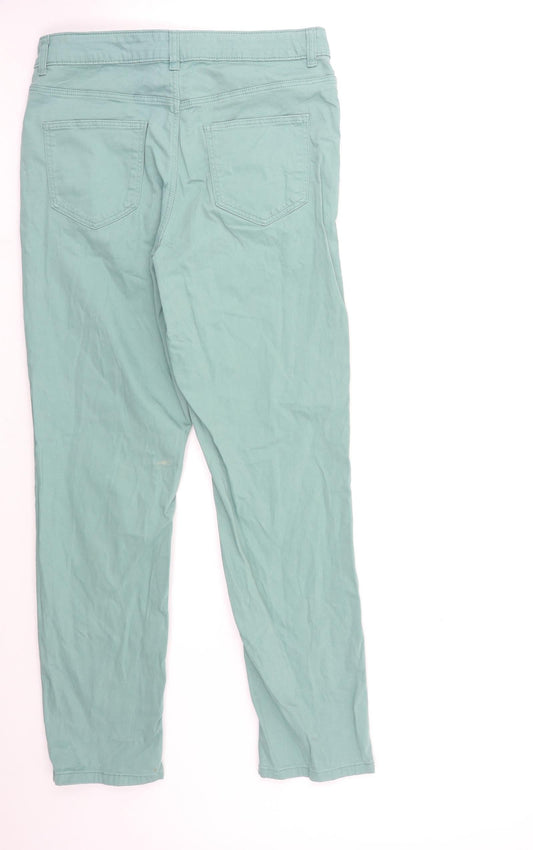 Back view of Tu women’s green denim straight jeans, size UK 12, 30-inch leg