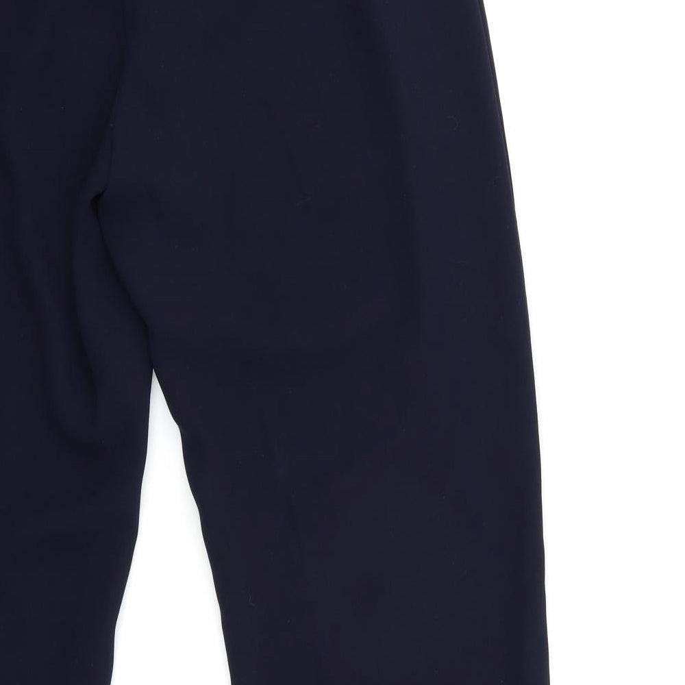 Brand and care label for Autonomy women’s blue trousers, size UK 14, 28-inch leg