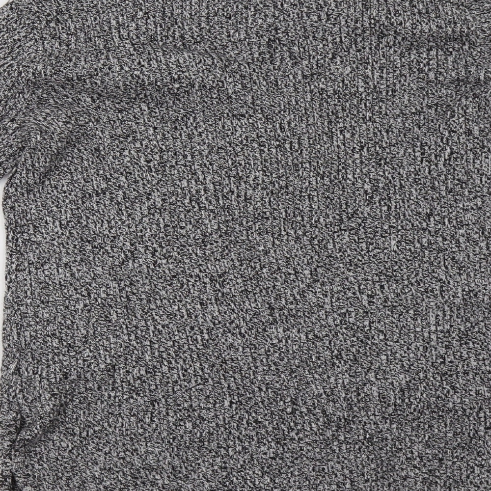 Brand and care label for H&M women’s grey pullover sweatshirt, size M