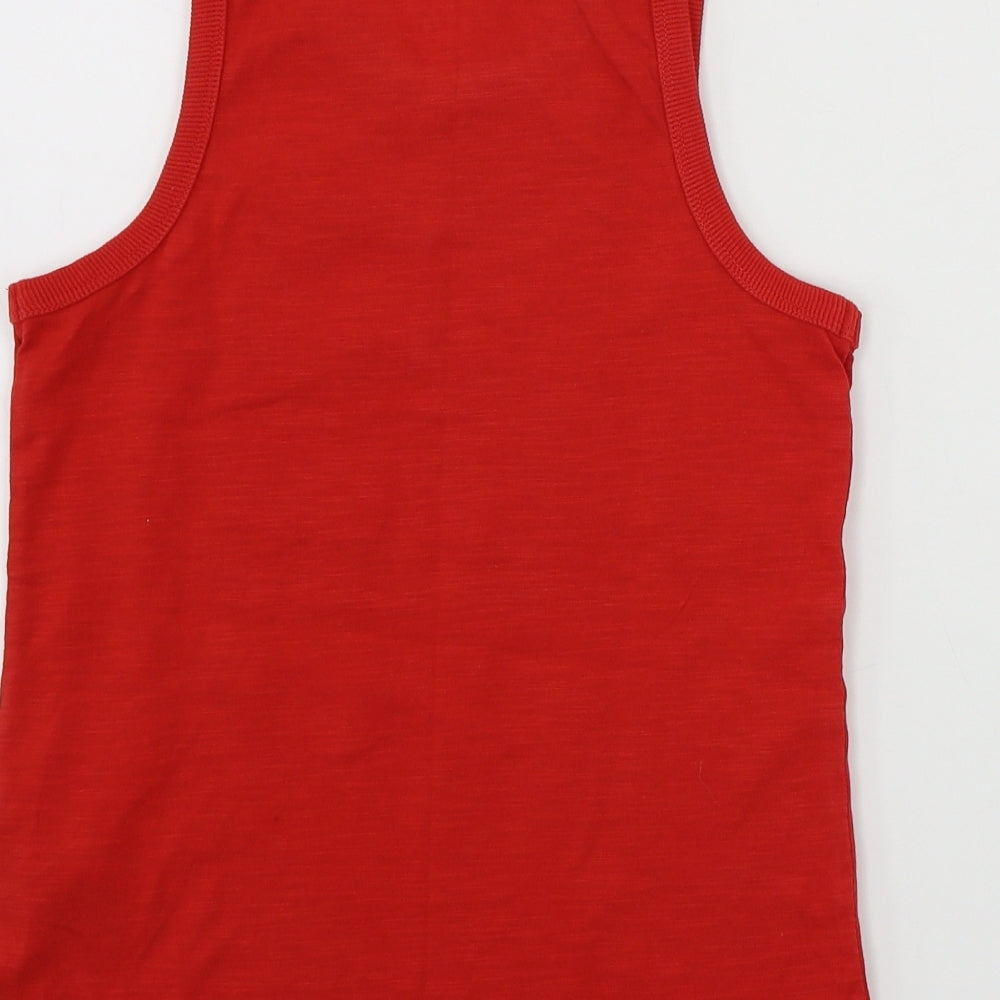 Brand and care label for Marks & Spencer girls’ red basic tank, size 6-7, years