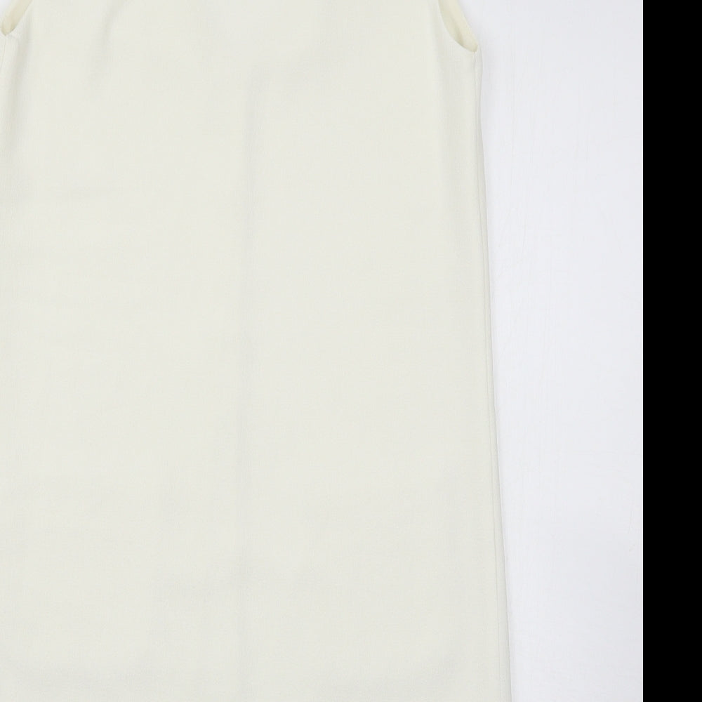 Brand and care label for Topshop women’s white tank dress, size UK 6