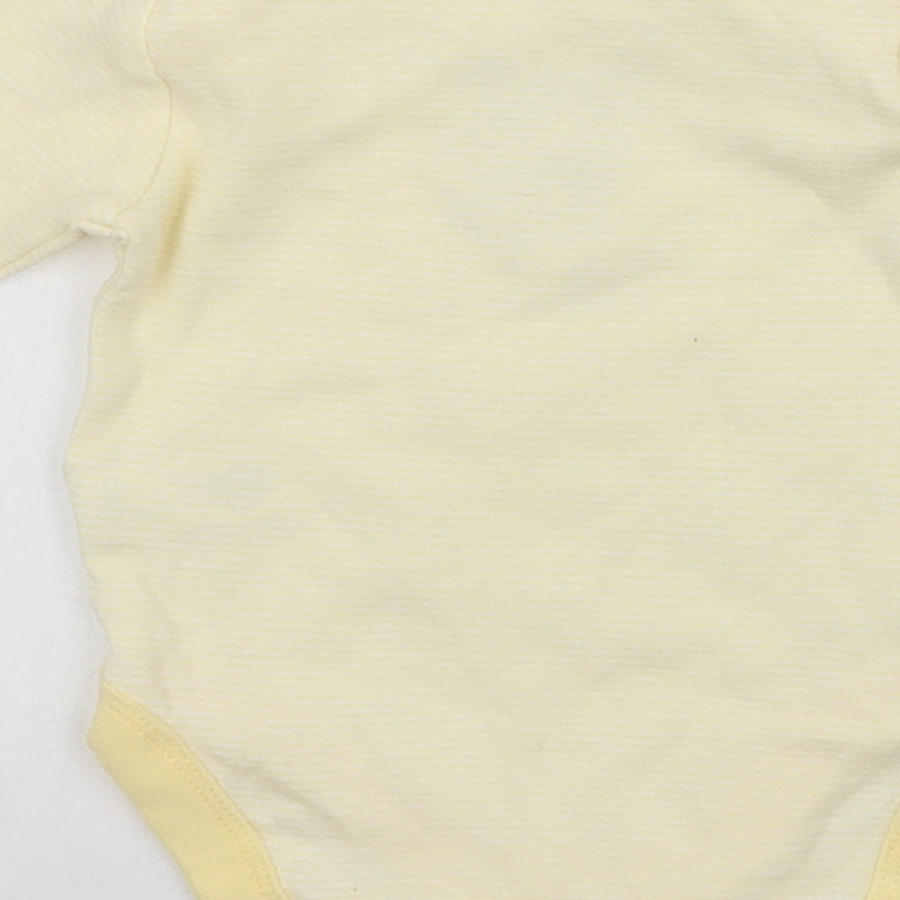 Brand and care label for Mini Club Baby Yellow Striped Babygrow One-Piece, size 0-3, Months