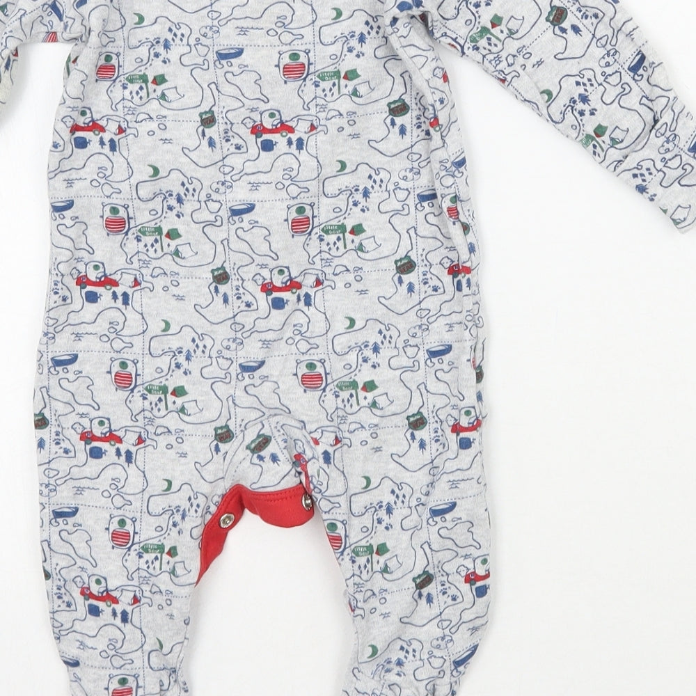 Brand and care label for Tu Baby Grey Geometric Babygrow One-Piece, size 3-6, Months