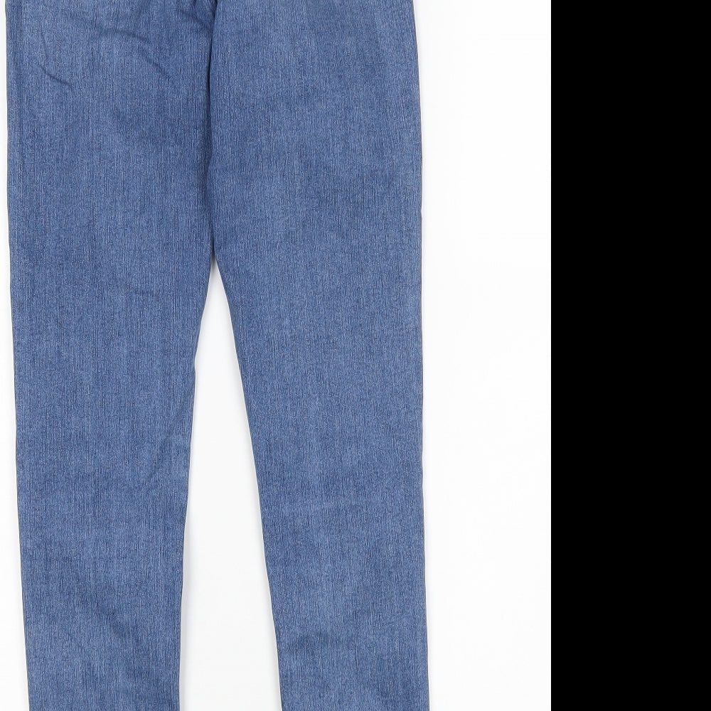 Brand and care label for Topshop women’s blue skinny jeans, size UK 28, in, 32-inch leg