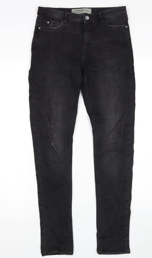 Additional front view of Clockhouse women’s black skinny jeans, size UK 8, 28-inch leg