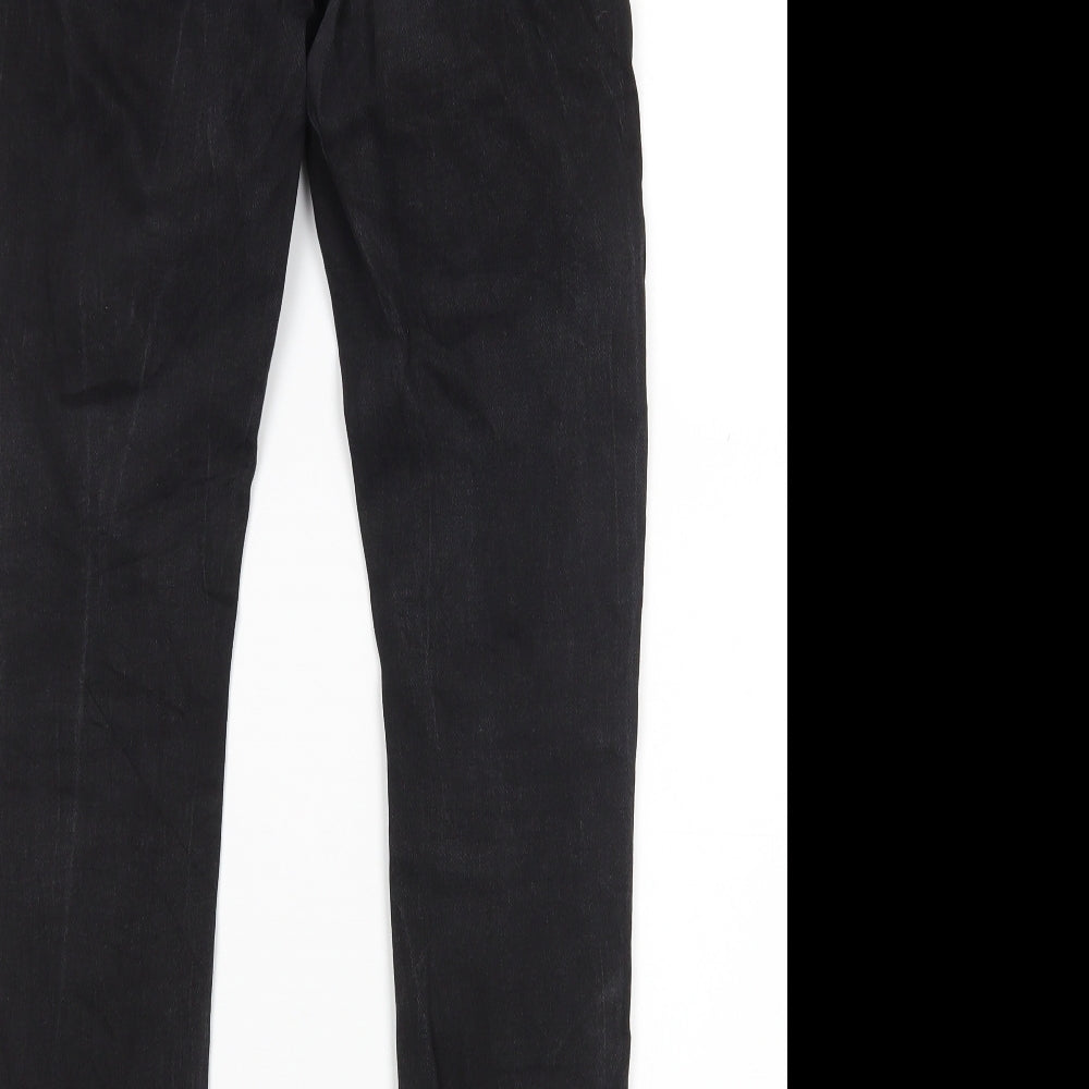 Brand and care label for Clockhouse women’s black skinny jeans, size UK 8, 28-inch leg
