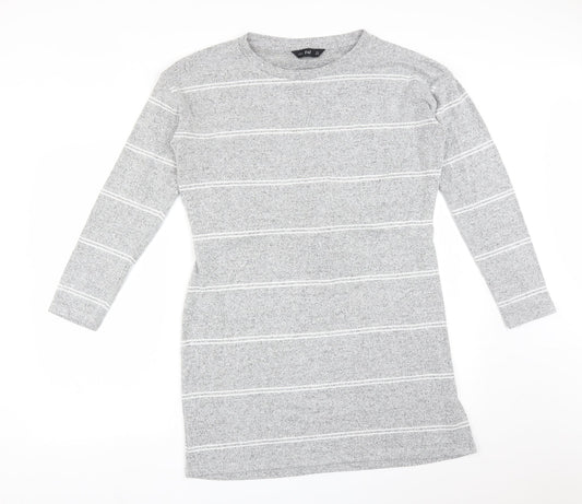 Additional front view of F&F women’s grey striped a-line, size UK 14