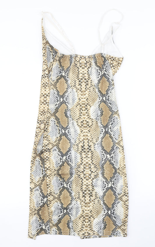 Boohoo Womens Beige Animal Print Wrap Dress Size 10