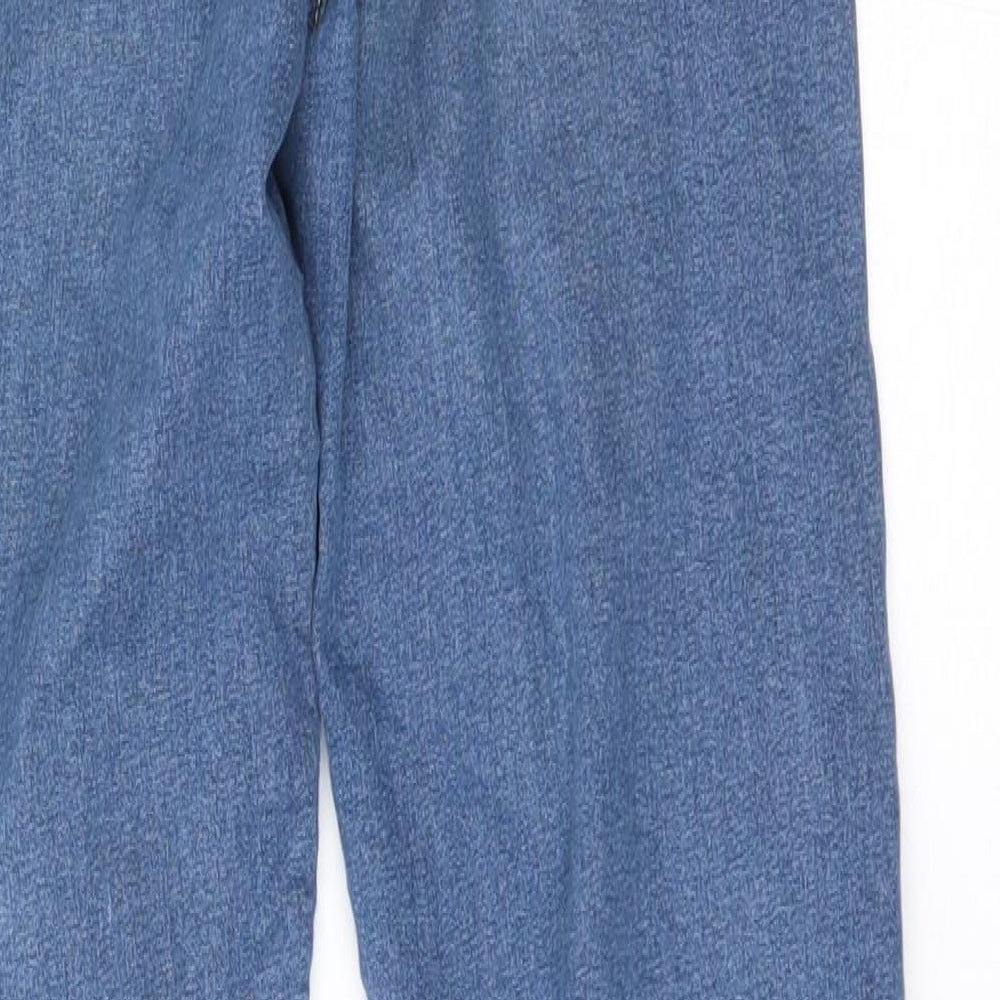 Brand and care label for Topshop women’s blue skinny jeans, size UK 28, 34-inch leg
