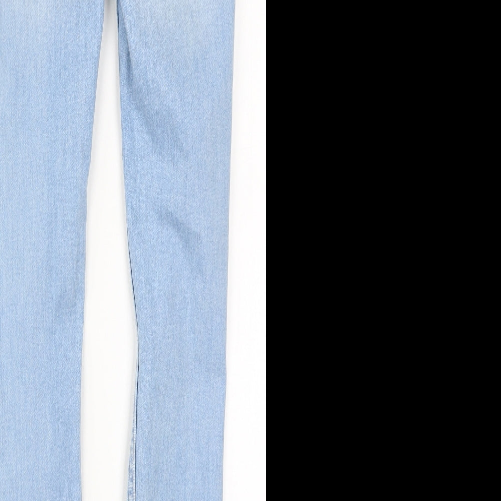 Brand and care label for Principles women’s blue denim skinny jeans, size UK 8, 29.5-inch leg