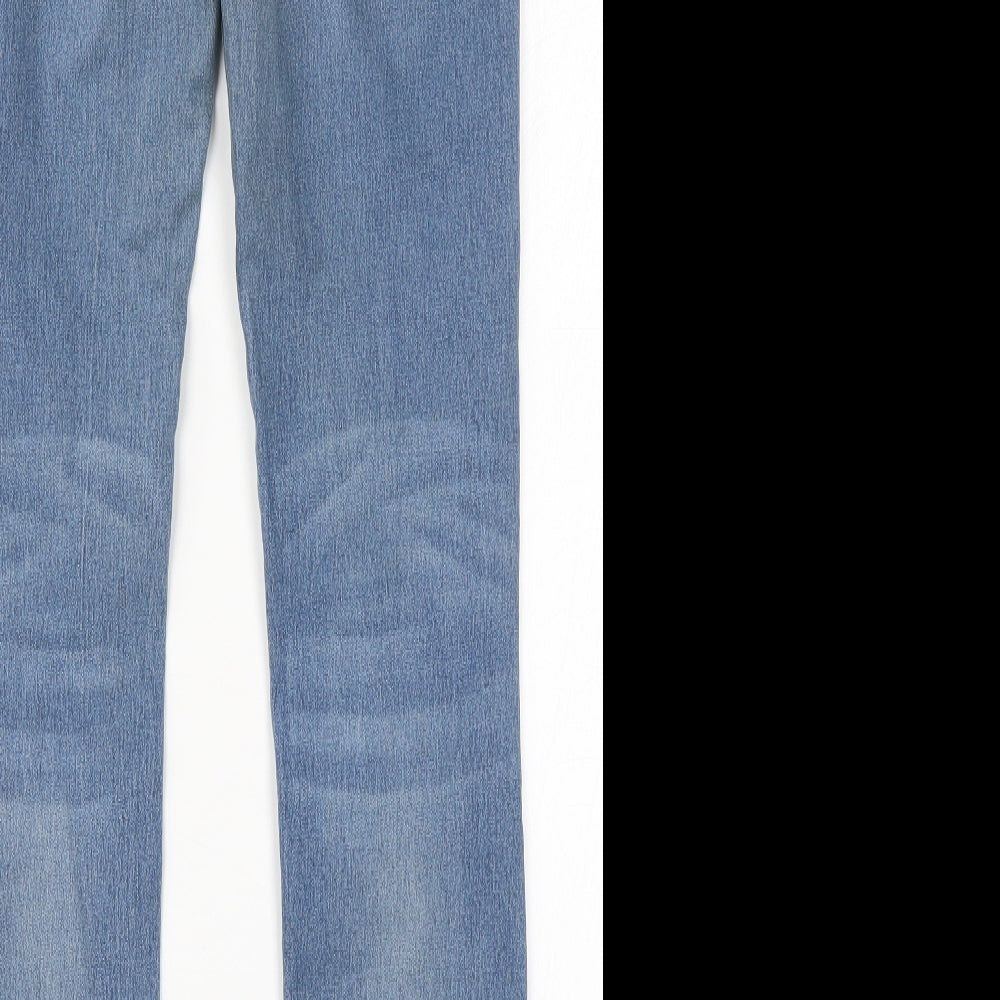 Brand and care label for Denim Co women’s blue denim skinny jeans, size UK 8, 31-inch leg