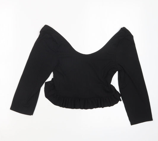 Womens UK Size 8 Nasty Gal Black Cropped T-Shirt