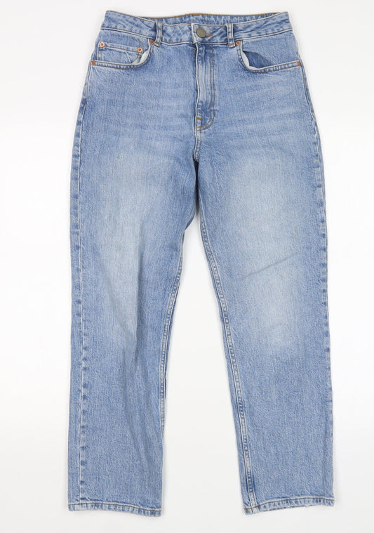 Additional front view of ASOS women’s blue denim straight jeans, size UK 26, in, 26-inch leg