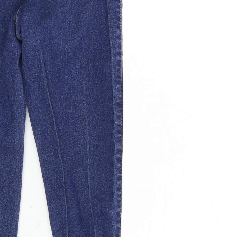 Brand and care label for Denim & Co. women’s blue denim skinny jeans, size UK 8, 27-inch leg