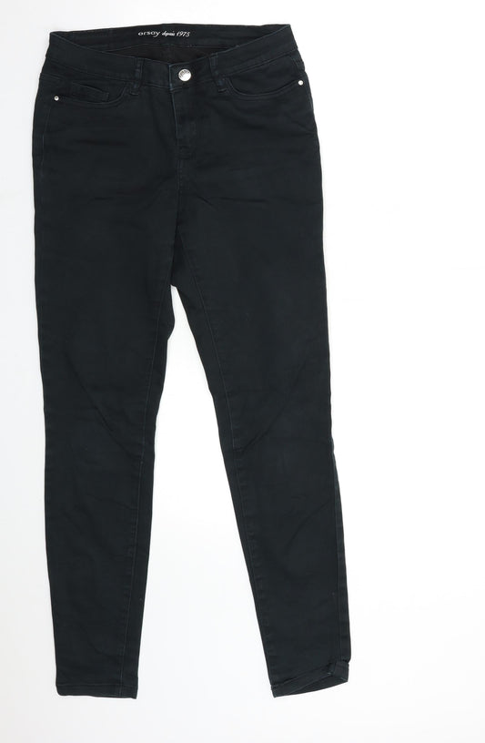 Additional front view of ORSAY women’s black denim skinny jeans, size UK 8, 30-inch leg