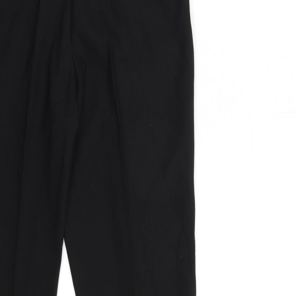 Brand and care label for Preworn women’s black trousers, size UK 28, in, 29-inch leg