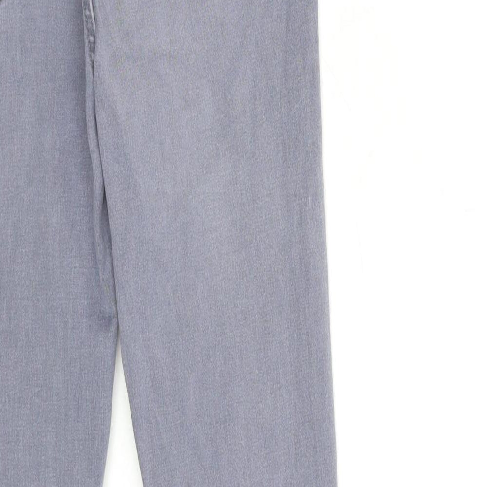 Brand and care label for New Look women’s grey denim skinny jeans, size UK 10, 20-inch leg