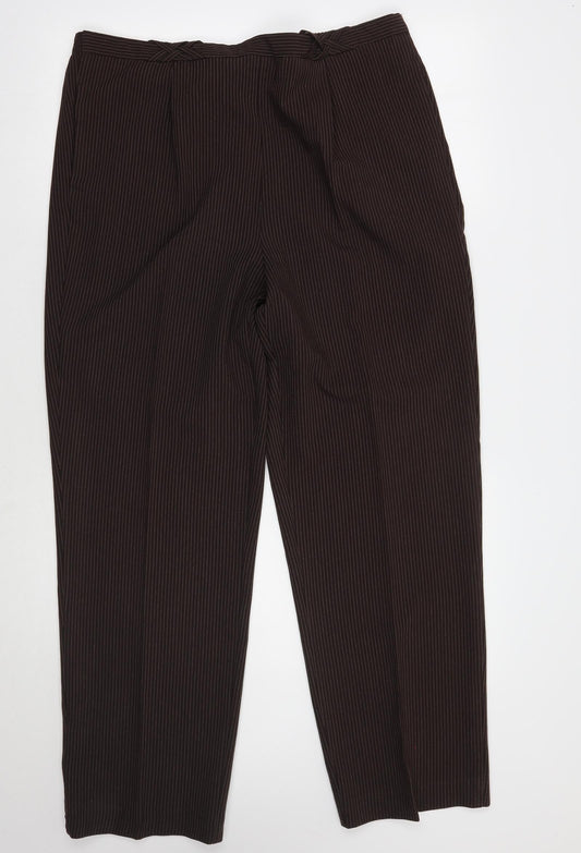 Additional front view of Bonmarché women’s brown striped trousers, size UK 16, 30-inch leg