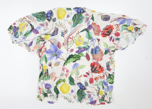 H&M Mens White Floral Cardigan Jumper