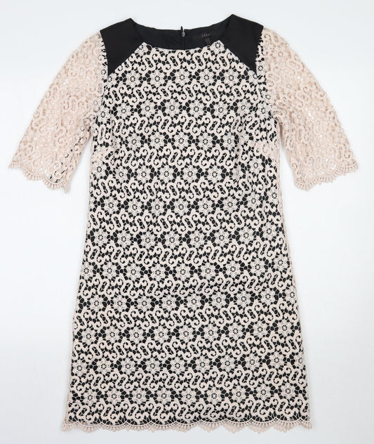 Additional front view of Coast women’s black floral a-line, size UK 12