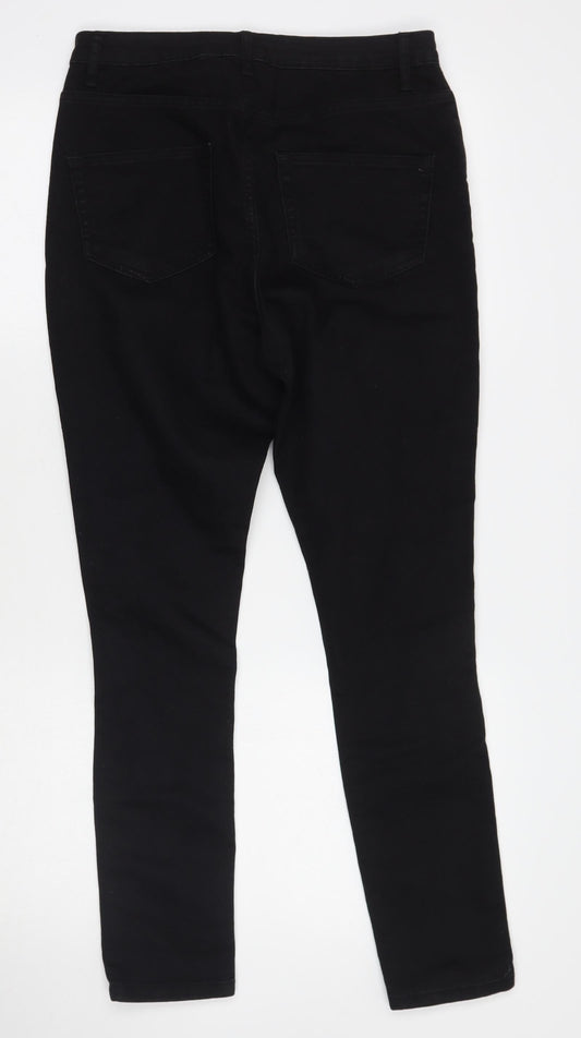 Back view of Boohoo women’s black skinny jeans, size UK 12, 26-inch leg