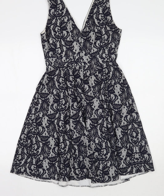Wallis Womens Blue Floral A-Line Size 8