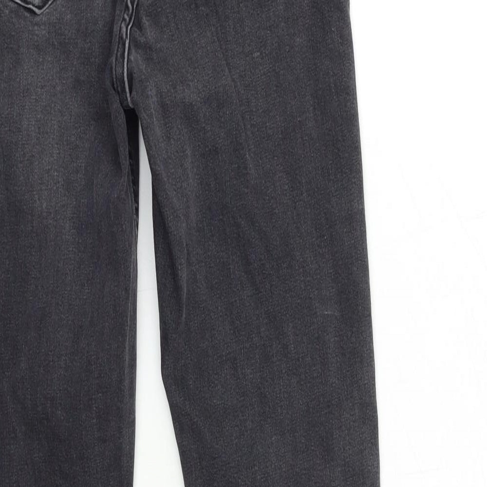 Brand and care label for Topshop women’s grey denim skinny jeans, size UK 26, in, 32-inch leg