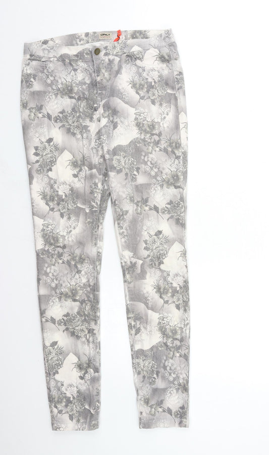 Additional front view of Only women’s grey geometric denim skinny jeans, size L, 31-inch leg