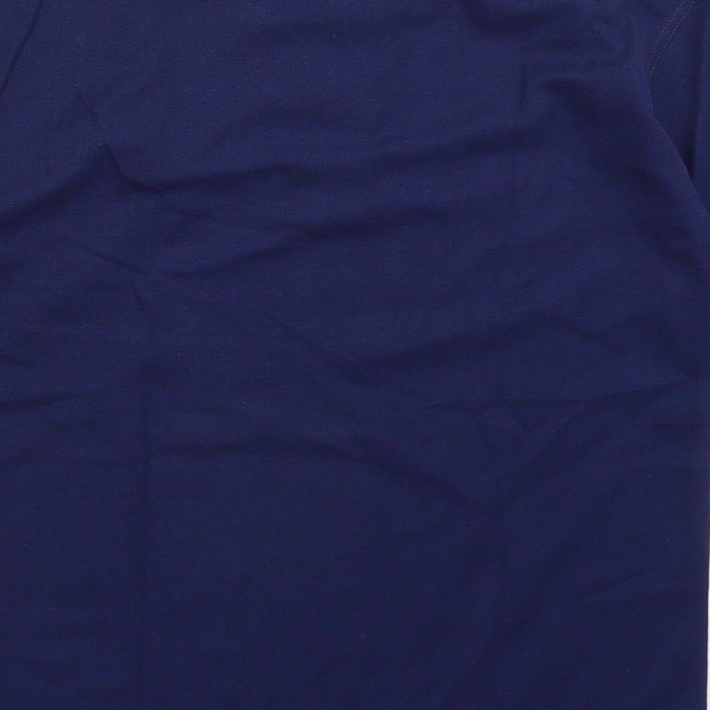 Brand and care label for Blue Max boys’ blue basic polo, size 11-12, years