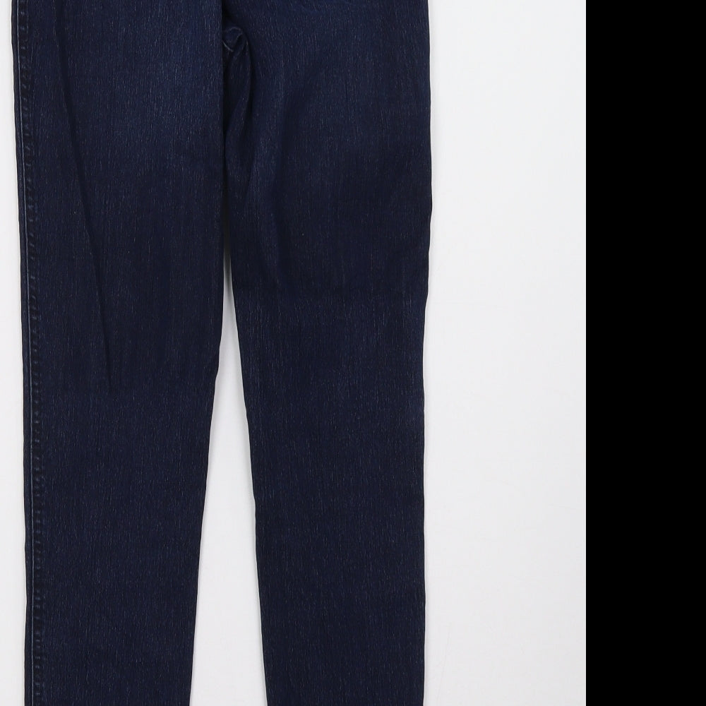 Brand and care label for Clockhouse women’s blue skinny jeans, size UK 26, 28-inch leg
