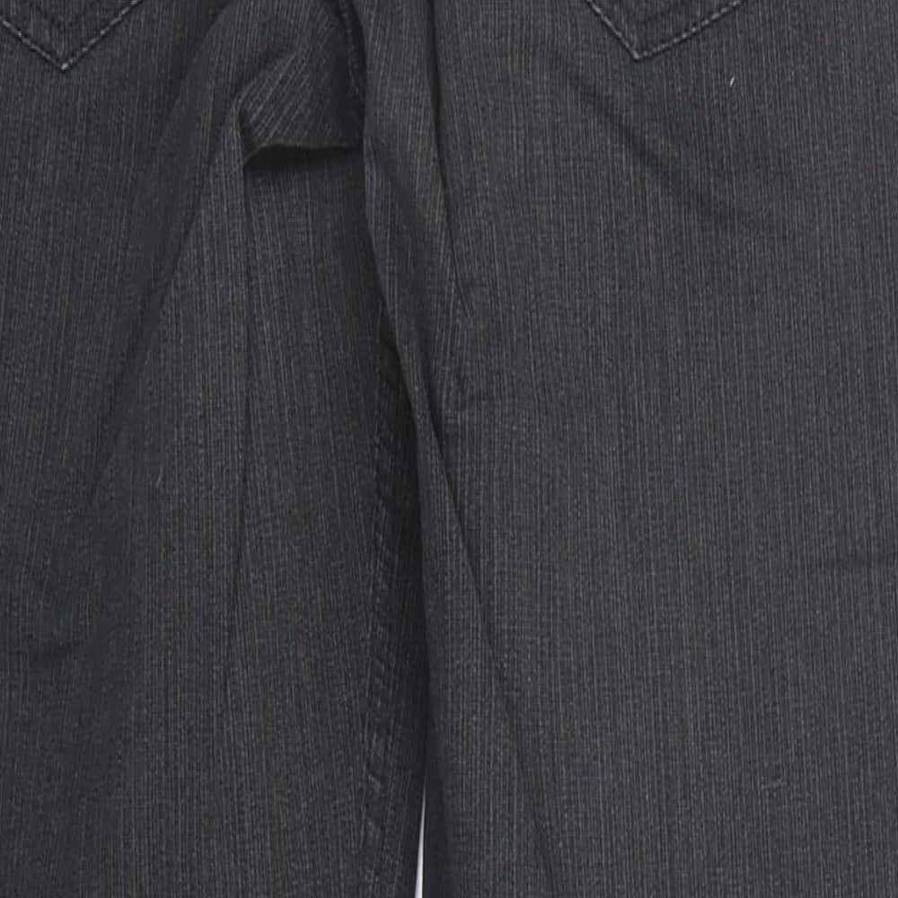 Brand and care label for Next women’s grey straight jeans, size UK 34, in, 27-inch leg