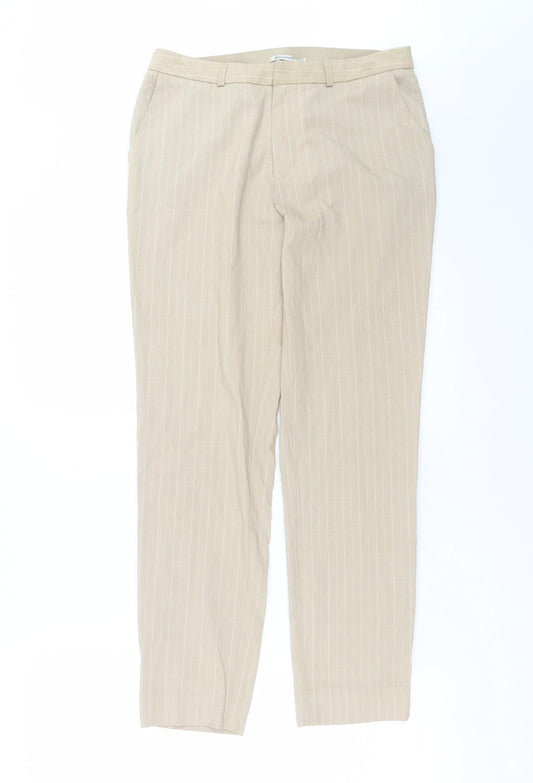 Womens UK Size S Stradivarius Regular Fit Beige Trousers