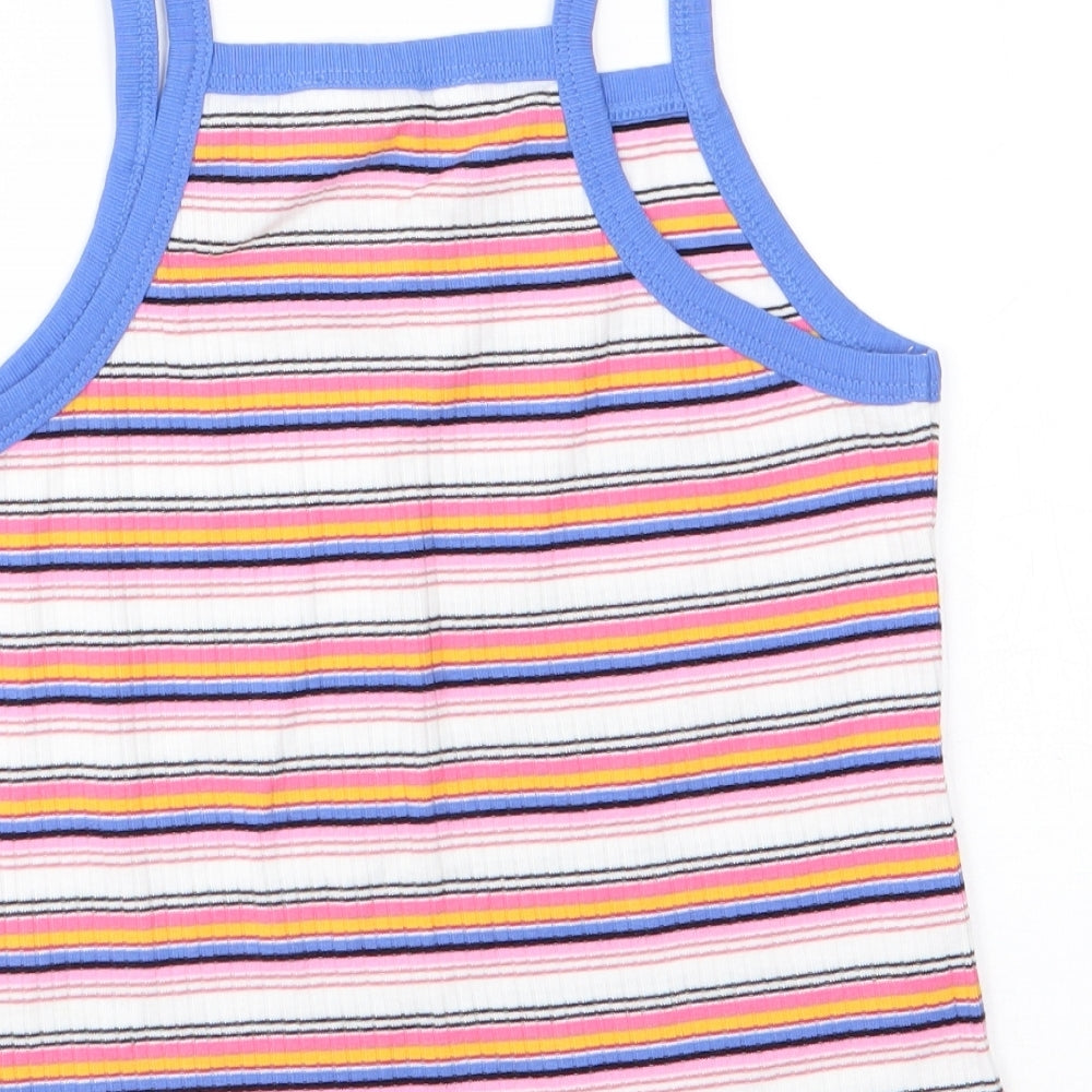 Brand and care label for Marks & Spencer girls’ white striped basic tank, size 9-10, years
