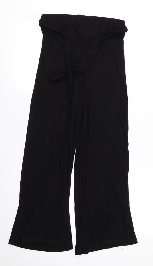 Womens UK Size S Stradivarius Regular Fit Cropped Black Trousers