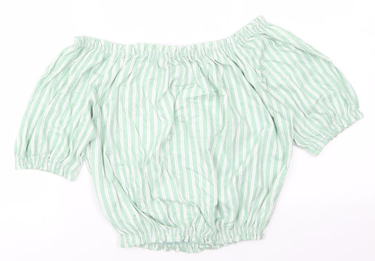 Primark Womens Green Striped Basic T-Shirt Size 8