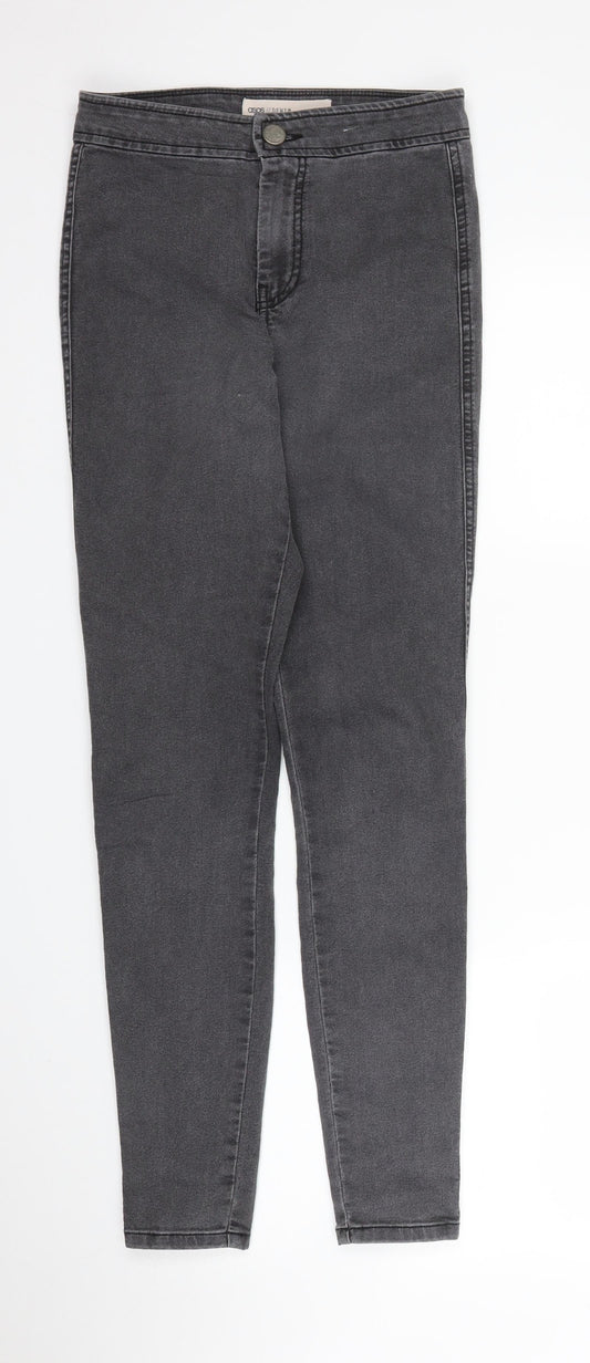 Additional front view of ASOS women’s grey denim skinny jeans, size UK 26, in, 32-inch leg