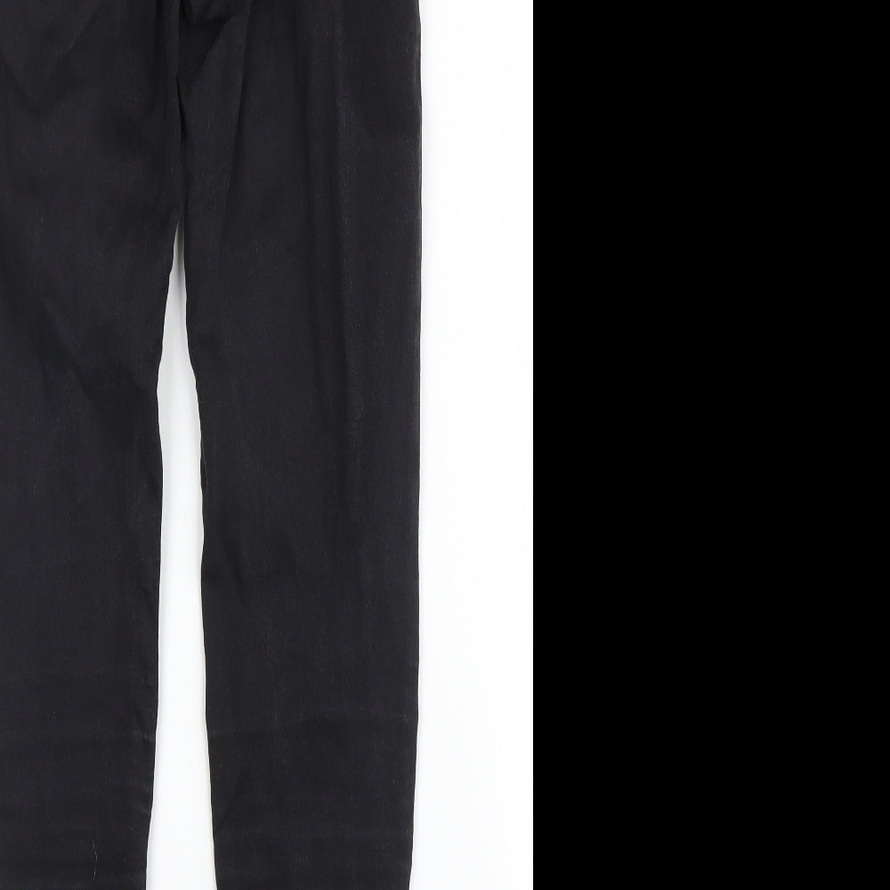 Brand and care label for Topshop women’s black denim skinny jeans, size UK 24, in, 27-inch leg