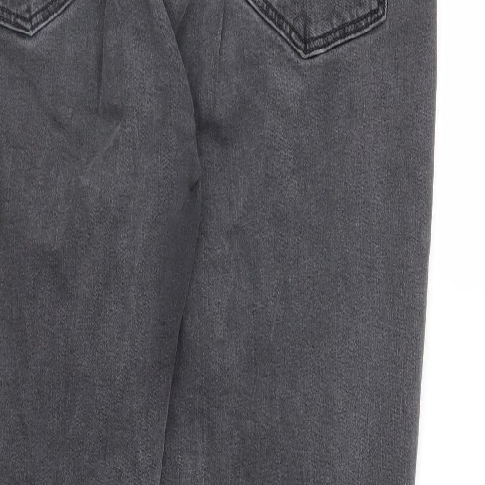 Brand and care label for Topshop women’s grey denim skinny jeans, size UK 30, in, 25-inch leg
