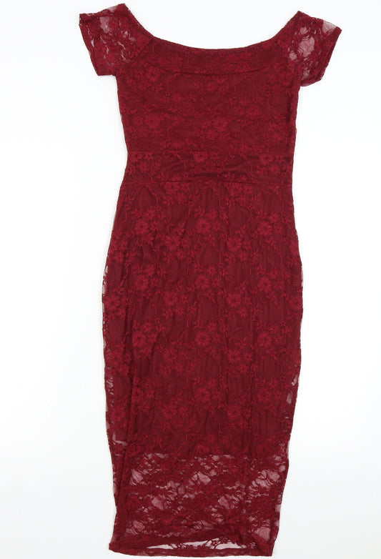 Boohoo Womens Red Lace Bodycon Size 8