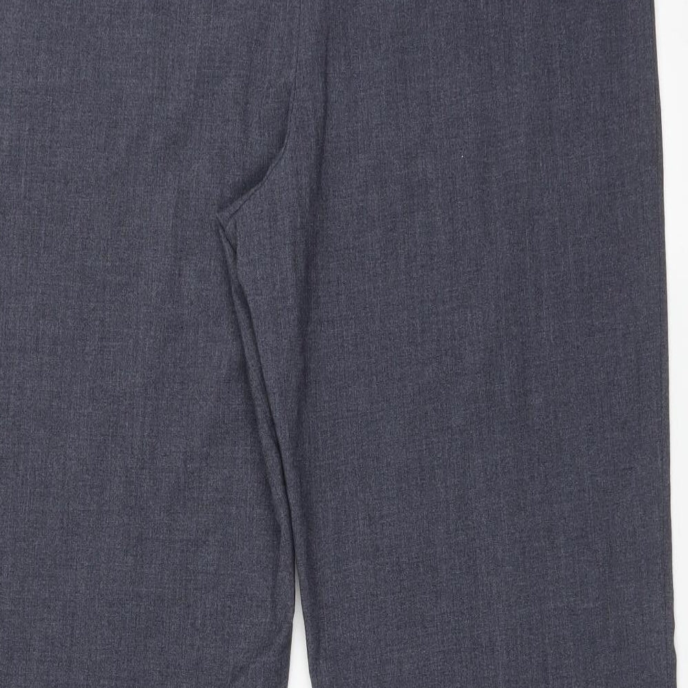 Brand and care label for Autonomy women’s blue trousers, size UK 14, 27-inch leg