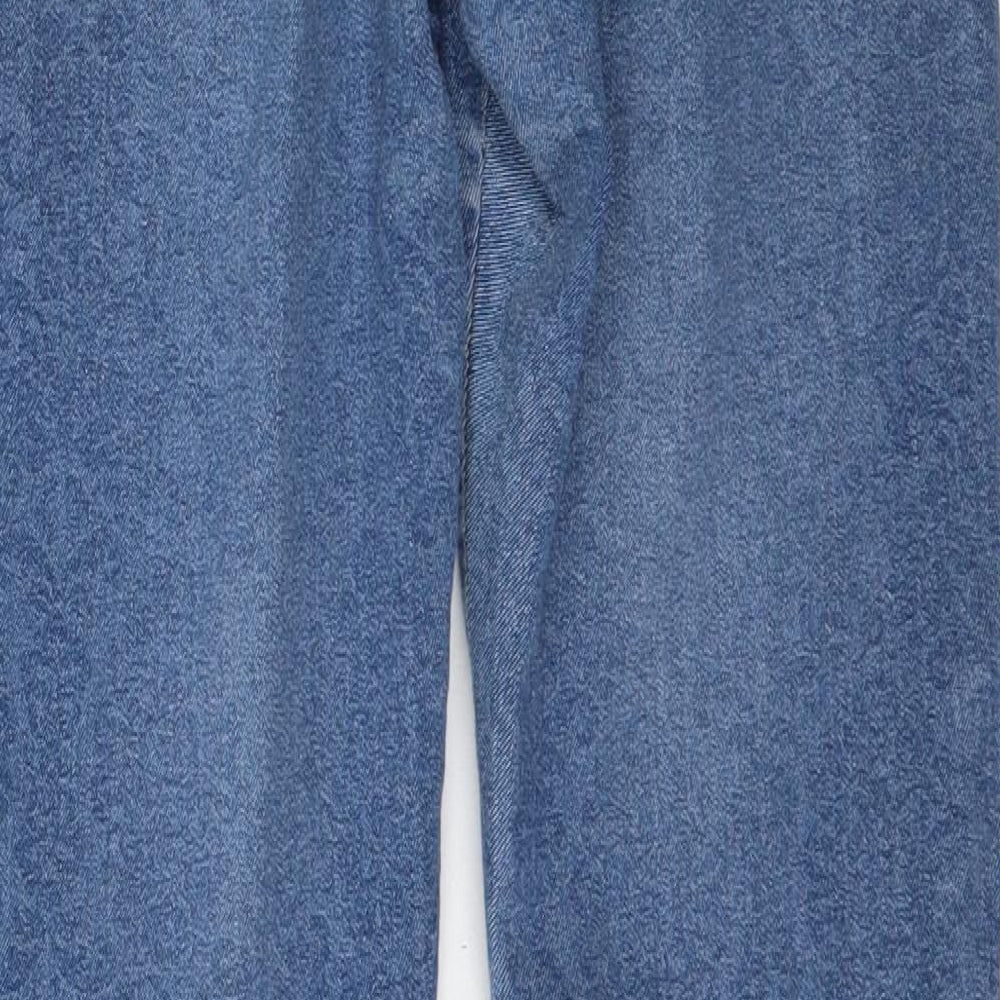 Brand and care label for women’s blue denim skinny jeans, size UK 10, 29-inch leg