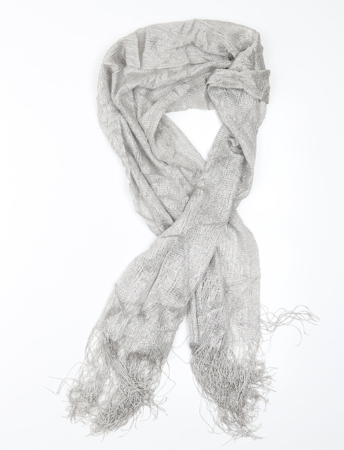 Front view of Preworn women’s silver scarf