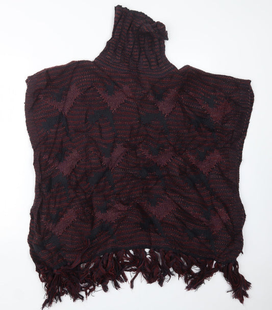 TU Womens Red Check Knit Cape Jumper One Size