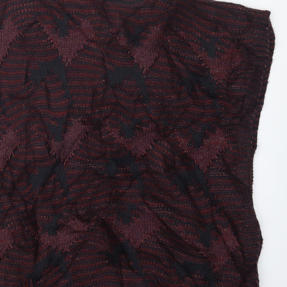 TU Womens Red Check Knit Cape Jumper One Size