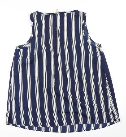Anthology Womens Blue Striped Basic Tank Size 12